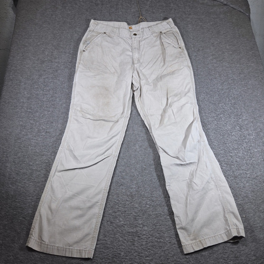 Carhartt Ripstop Cargo Pants Mens 36x32 Tan Distressed Grunge Workwear Gridstop